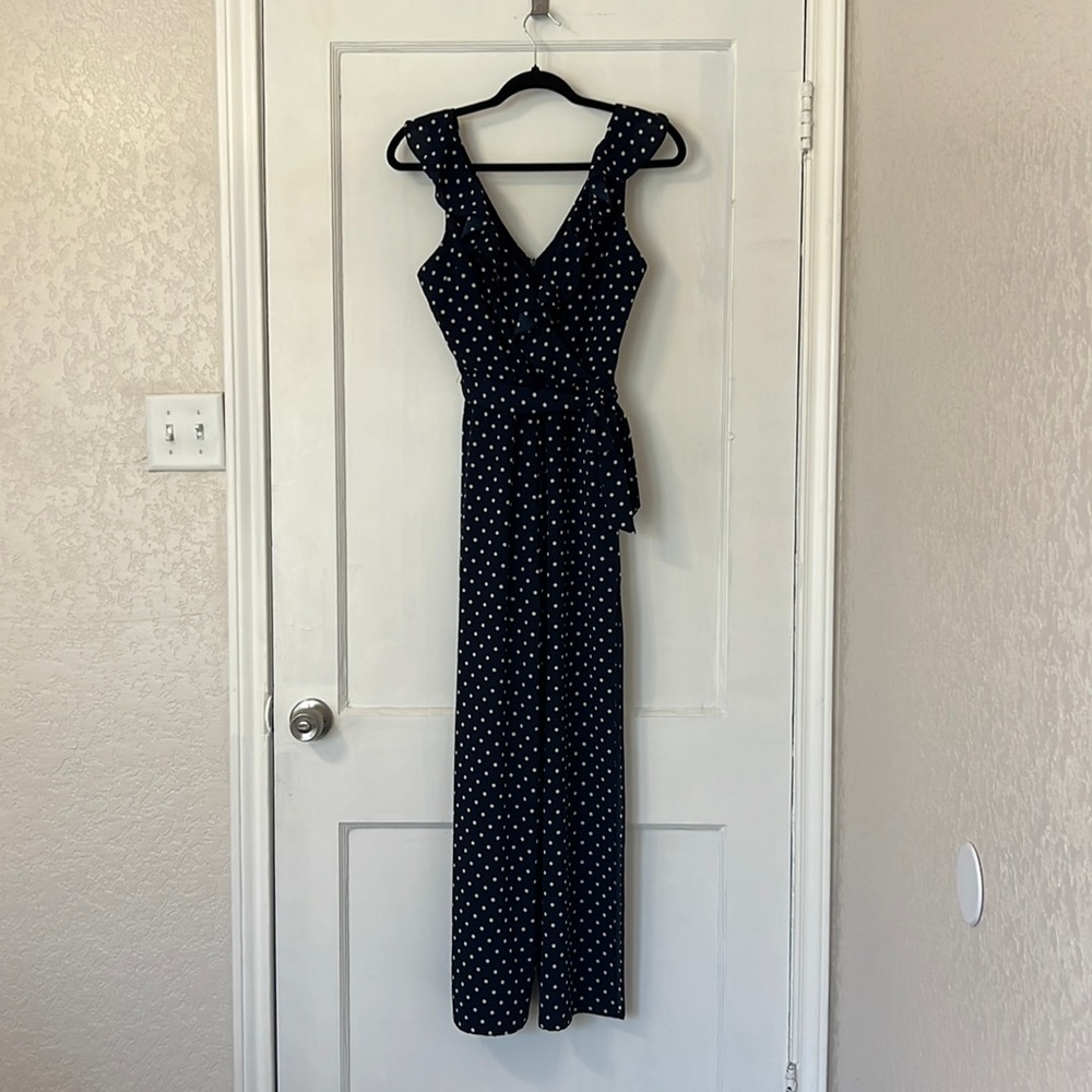 Design Lab jumper, size small. Worn once. Navy blue and white polka dots.
